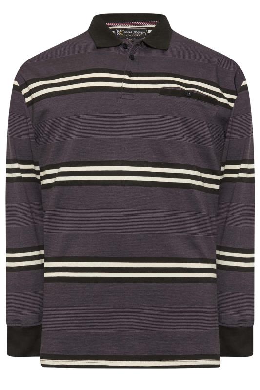 KAM Big & Tall Charcoal Grey Stripe Long Sleeve Polo Shirt | BadRhino 3