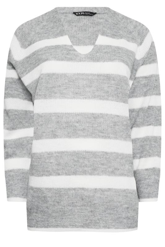 YOURS Plus Size Grey Stripe Knitted Jumper | Yours Clothing 6