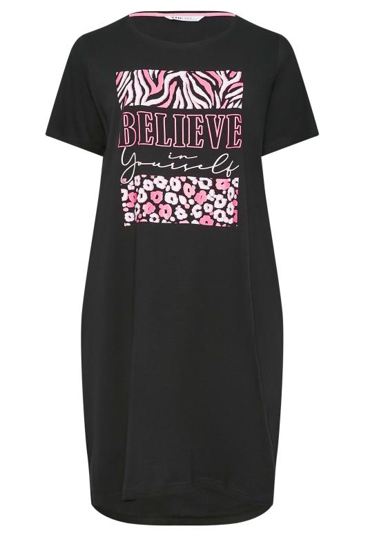 YOURS Plus Size Black Animal Print 'Believe' Slogan Nightdress | Yours Clothing 5