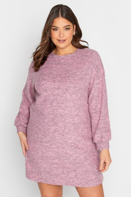 Plus Size  YOURS Curve Pink Marl Soft Touch Midi Dress