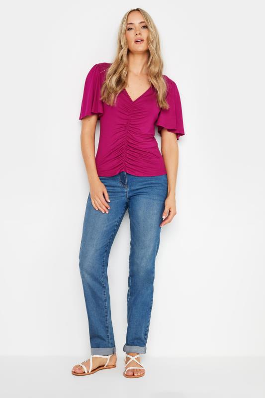 LTS Tall Berry Red Angel Sleeve Ruched Front Top | Long Tall Sally 2