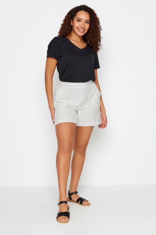 M&Co Ivory White Stripe Print Linen Shorts | M&Co 2