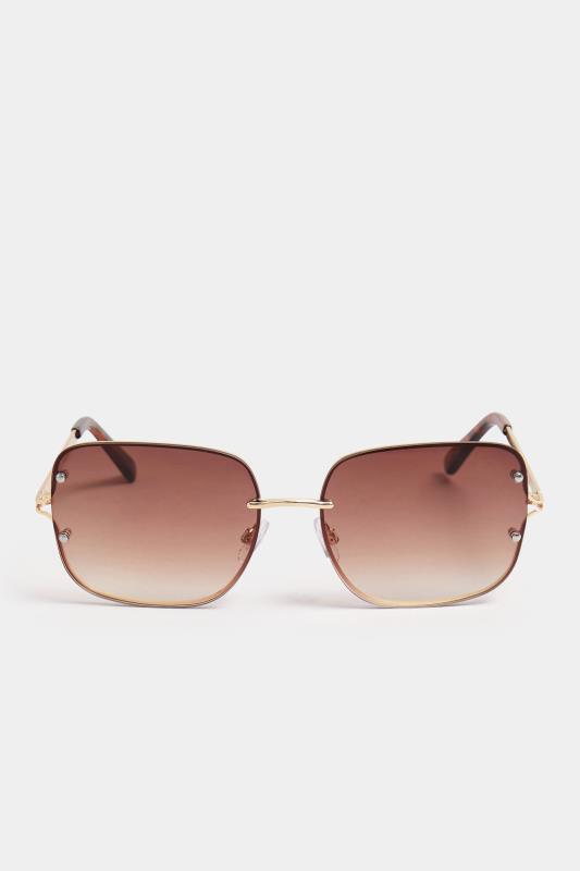 Gold Tone Metal Frame Sunglasses | Yours Clothing 3