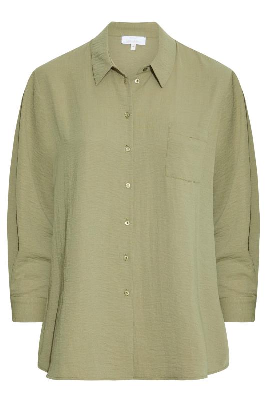 YOURS LONDON Plus Size Khaki Green Oversized Satin Shirt | Yours Clothing 6