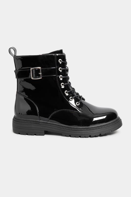 Black Patent Buckle Lace Up Ankle Boots In Wide E Fit & Extra Wide EEE Fit | Yours Clothing 3