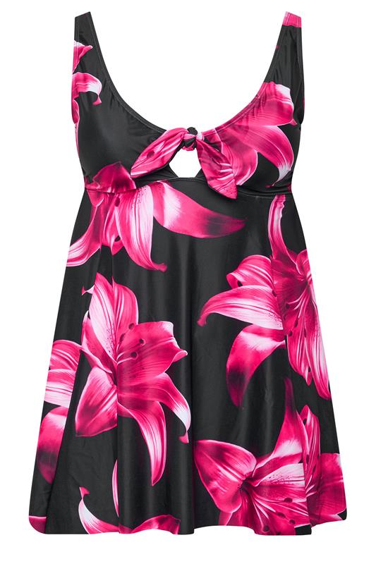 YOURS Plus Size Black Floral Knot Front Tankini Top | Yours Clothing 5
