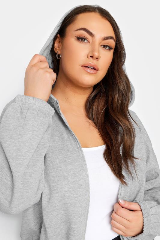 LIMITED COLLECTION Plus Size Grey Cropped Zip Through Hoodie | Yours Clothing 4