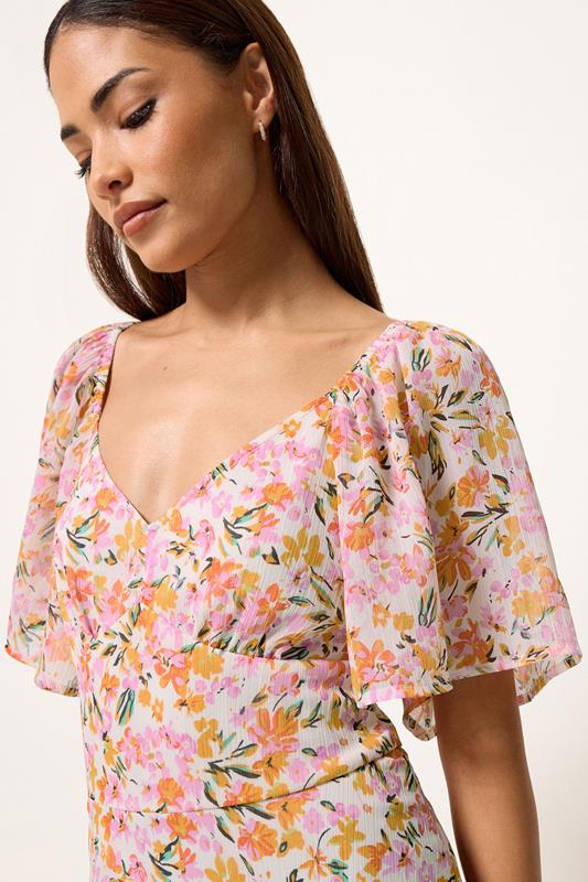 PixieGirl Petite Women's Pink Floral Chiffon Midi Dress | PixieGirl 5