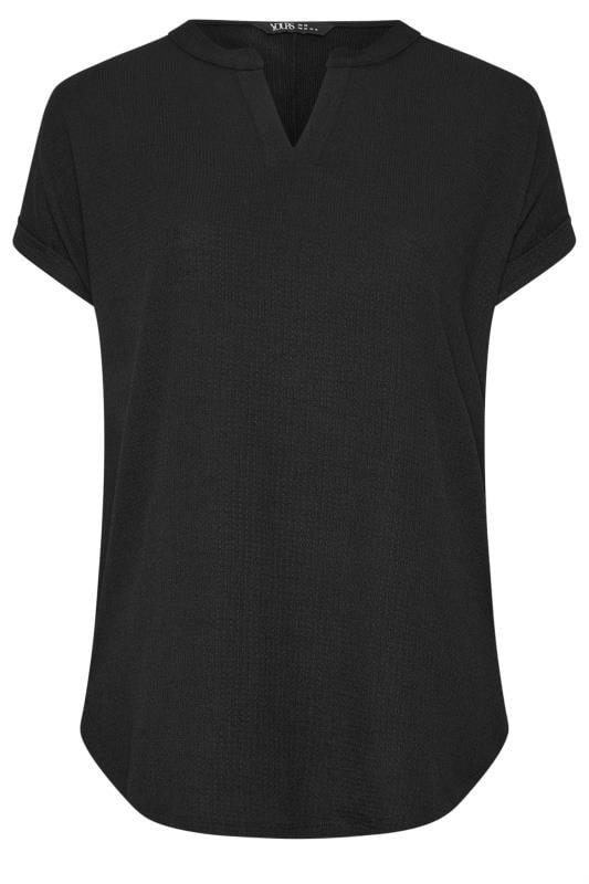 YOURS Plus Size Black Textured Notch Neck Top | Yours Clothing 5