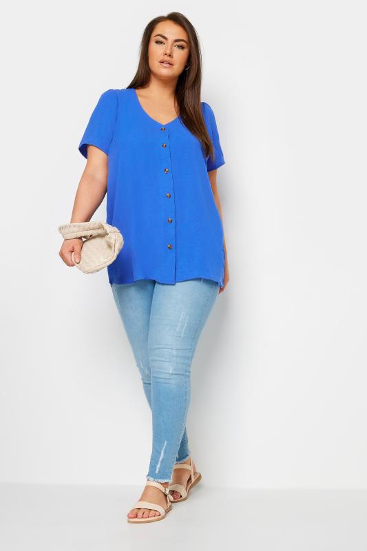 YOURS Plus Size Blue Button Front Blouse | Yours Clothing 2