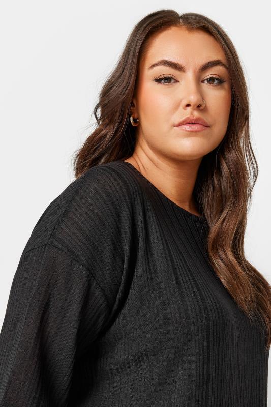 YOURS Plus Size Black Textured Ribbed Oversized Top | Yours Clothing 4