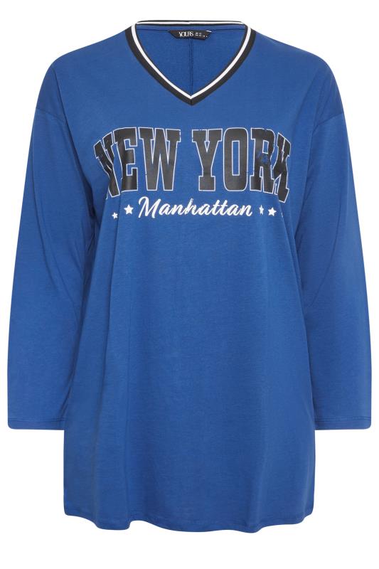 YOURS Plus Size Cobalt Blue 'New York' Varsity Oversized Tunic Top | Yours Clothing 5