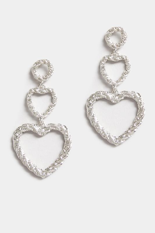 Silver Twist Triple Heart Drop Earrings | Yours Clothing 2