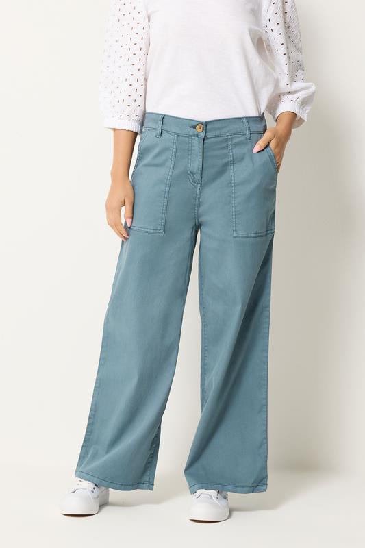 M&Co Petite Blue Midrise Wide Leg Cargo Trousers | M&Co 1