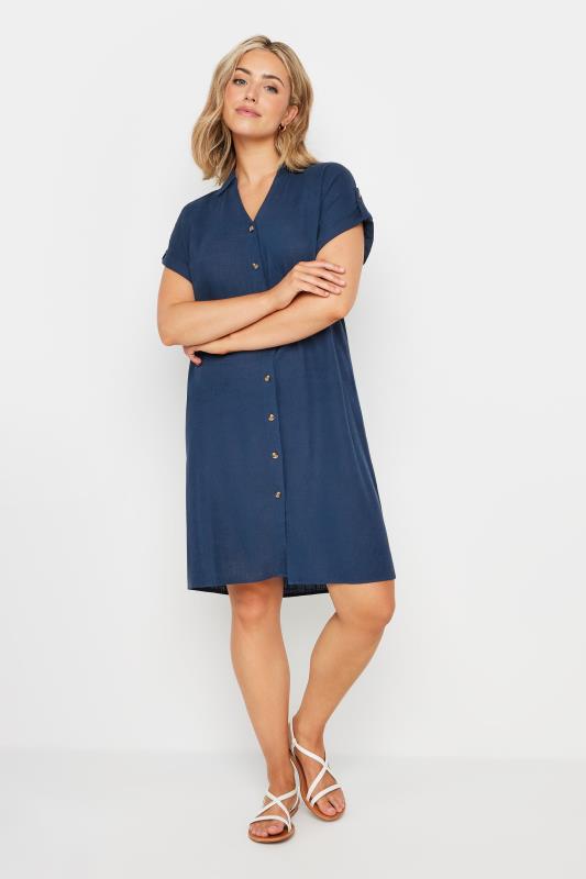 M&Co Navy Blue Short Sleeve Linen Shirt Dress | M&Co 2