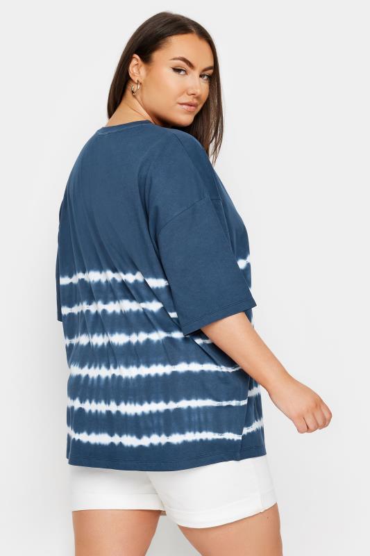YOURS Plus Size Navy Blue Tie Dye Boxy T-Shirt | Yours Clothing 3