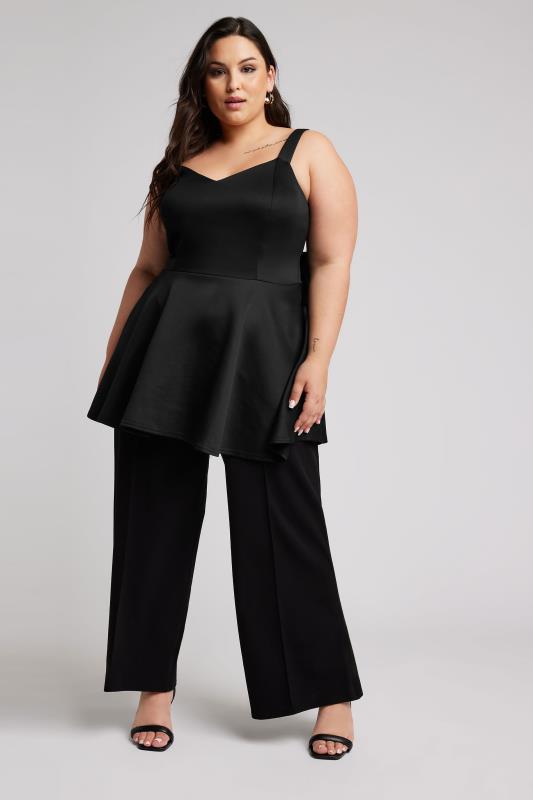 YOURS LONDON Plus Size Black Bow Back Peplum Top | Yours Clothing 3