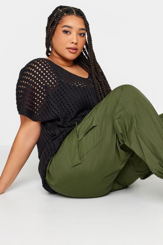YOURS Plus Size Khaki Green Cargo Pocket Parachute Trousers | Yours Clothing 4