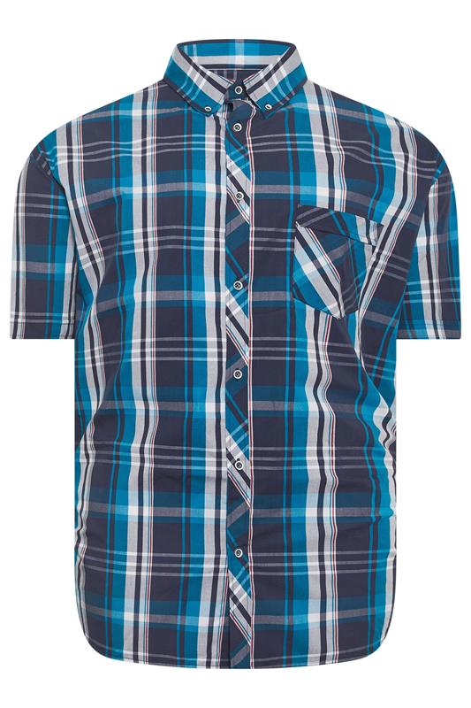 KAM Big & Tall Navy Blue Check Short Sleeve Shirt 2