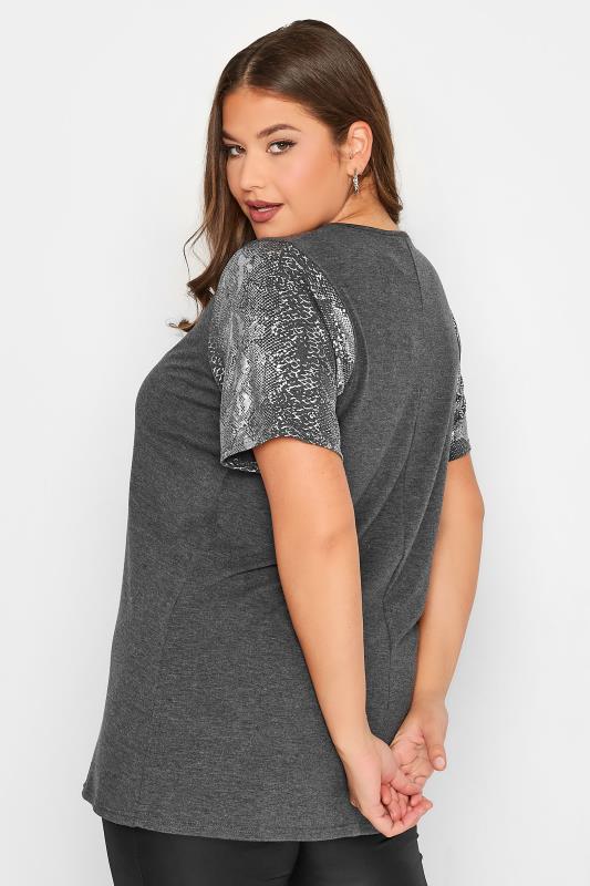 LIMITED COLLECTION Plus Size Grey Snake Print Sleeve T-Shirt | Yours Clothing 3