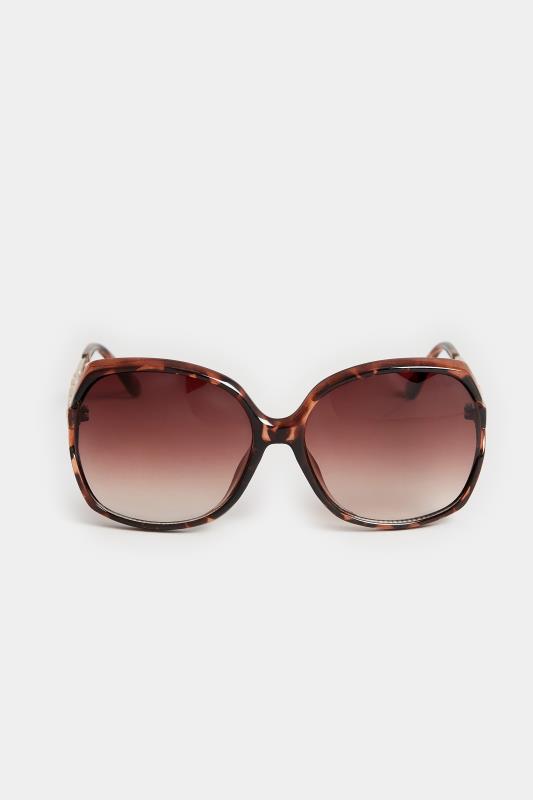 Brown Tortoiseshell Chain Oversized Sunglasses | Yours Clothing
