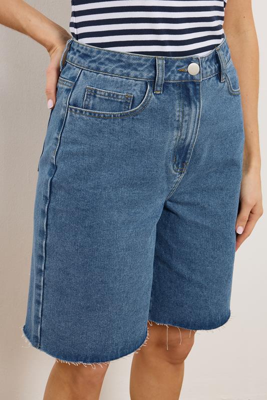LTS Tall Women's Mid Blue Denim Bermuda Cotton Shorts | Long Tall Sally 5