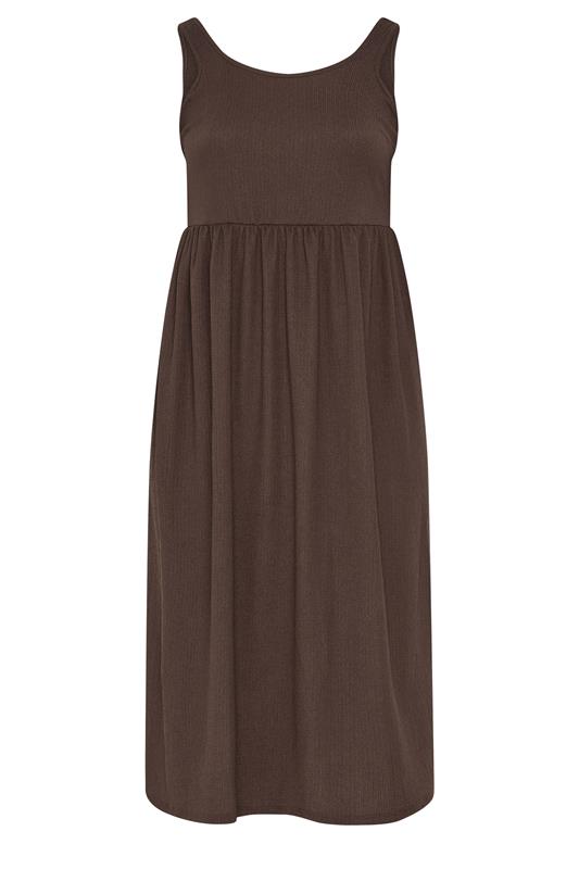 YOURS Plus Size Chocolate Brown Crinkle Midi Dress | Yours Clothing 5