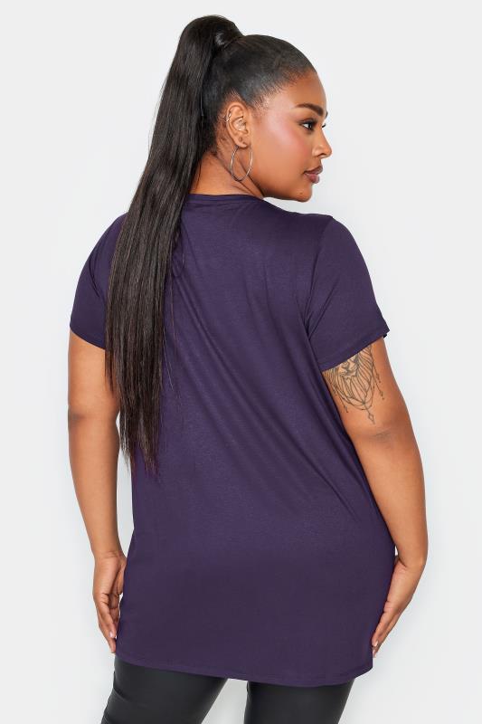 YOURS Plus Size Purple Glitter Heart Print T-Shirt | Yours Clothing  3