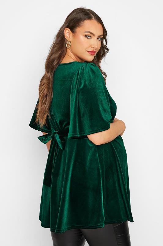 BUMP IT UP MATERNITY Curve Green Velvet Knot Front Top | Yours Clothing 3