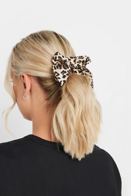 2 PACK Natural Brown Leopard Print Hair Scrunchies | Yours Clothing  2