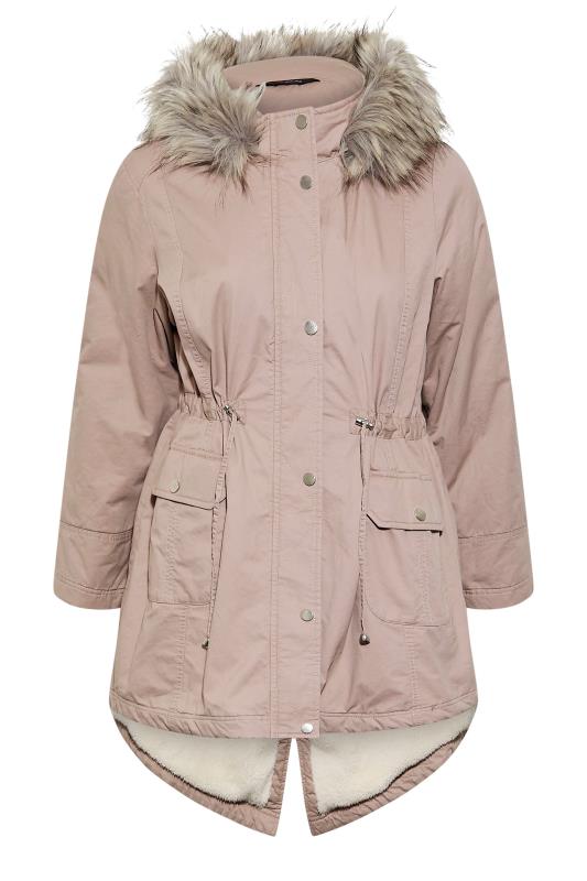 Plus Size Pink Faux Fur Lined Hooded Parka Coat | Yours Clothing 6