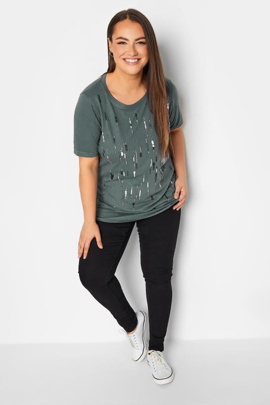 YOURS Plus Size Curve Black Embellished T-Shirt | Yours Clothing  2