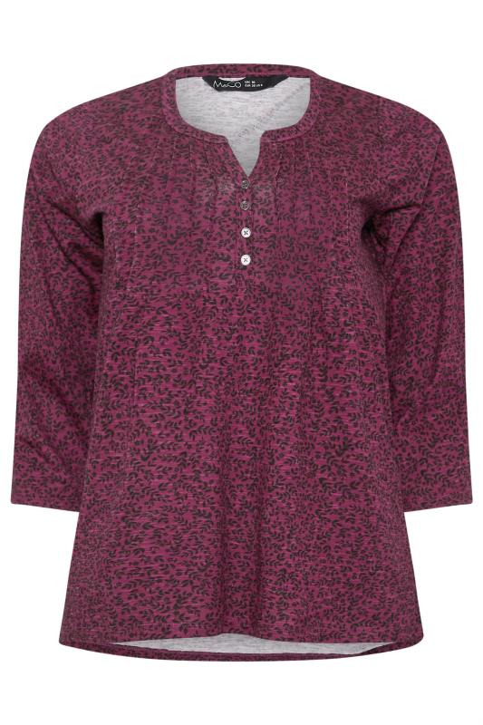 M&Co Burgundy Red Floral Print Cotton Henley Top | M&Co 5