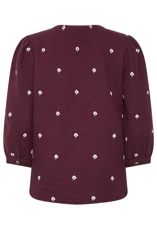 M&Co Berry Purple Floral Embroidered Cotton Blouse | M&Co 6