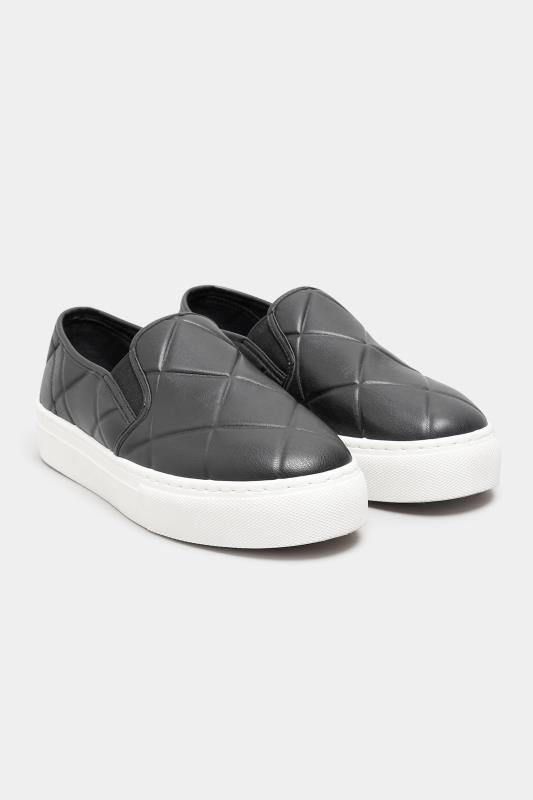  Grande Taille Black Quilted Slip-On Trainers In Extra Wide EEE Fit