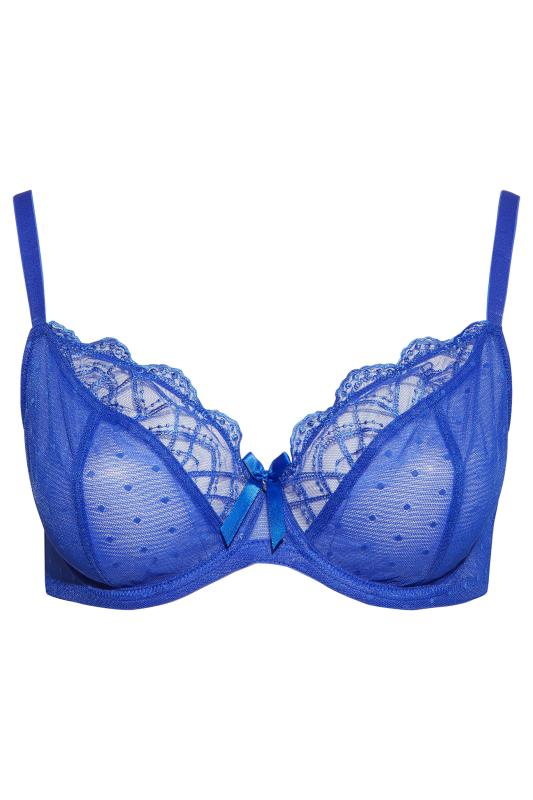Plus Size Royal Blue Embroidered Spot Non-Padded Underwired Balcony Bra | Yours Clothing 3