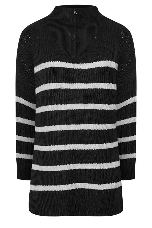 Curve Black & White Stripe Quarter Zip Knitted Jumper | Yours Clothing  6