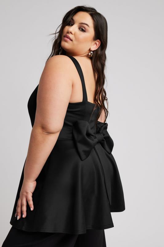 YOURS LONDON Plus Size Black Bow Back Peplum Top | Yours Clothing 1