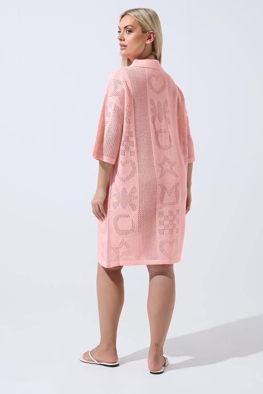 LIMITED COLLECTION Plus Size Pink Sea Knitted Dress | Yours Clothing 2