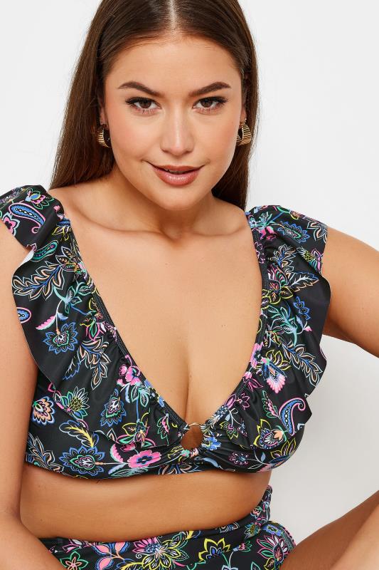 YOURS Plus Size Black Paisley Print Frill Bikini Top | Yours Clothing 6