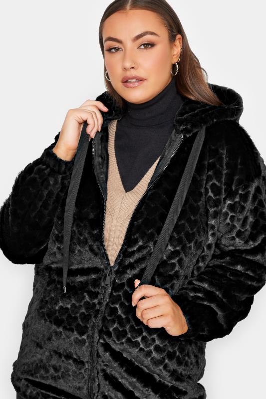 YOURS LUXURY Plus Size Black Heart Faux Fur Jacket  | Yours Clothing 1