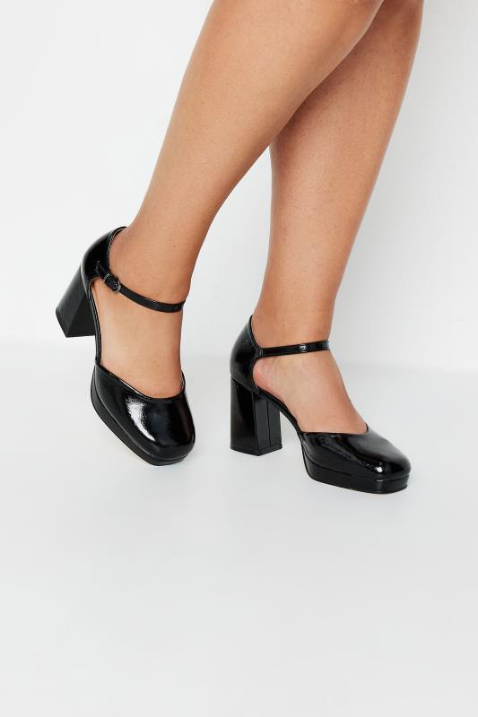 Black Patent Platform Court Shoes In Wide E Fit & Extra Wide EEE Fit | Yours Clothing 1