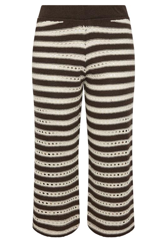 LIMITED COLLECTION Plus Size Chocolate Brown Stripe Crochet Wide Leg Trousers | Yours Clothing 5