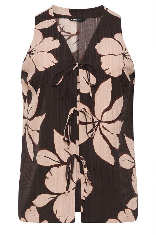 YOURS Plus Size Brown Floral Tie Front Vest Top | Yours Clothing 6