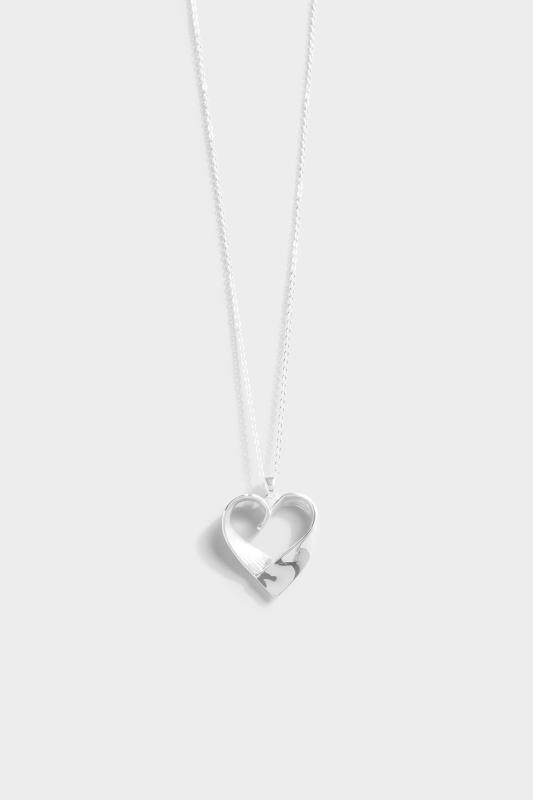 Women's Silver Tone Love Intertwined Heart Pendant Necklace Light Blue Stones UK 