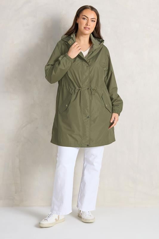EVANS Plus Size Khaki Green Lightweight Rain Jacket | Evans 2
