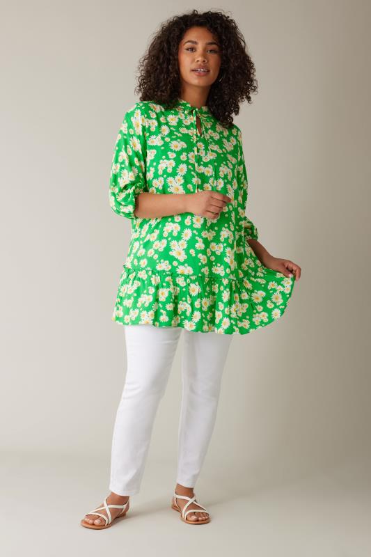 EVANS Curve Green Floral Tie Neck Blouse 2