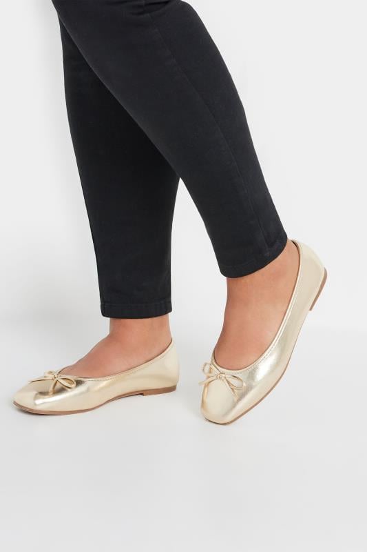  Tallas Grandes Gold Metallic Ballerina Pumps In Extra Wide EEE Fit