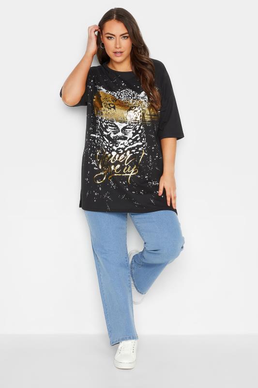 YOURS Plus Size Curve Black Foil Leopard Graphic T-Shirt | Yours Clothing  2