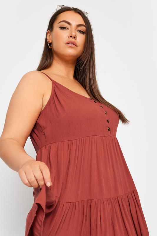 YOURS Plus Size Rust Orange Crinkle Tiered Vest Top | Yours Clothing 5